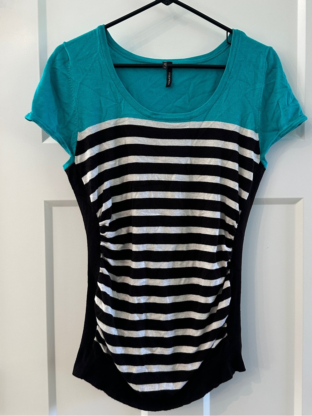 Women's Striped Short Sleeve sweater knit shirt size L Maurices teal